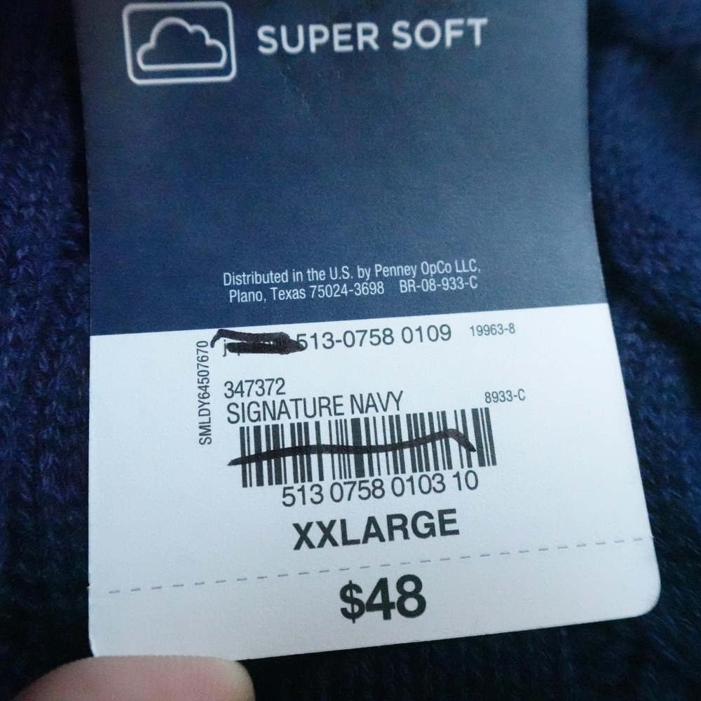 NEW St Johns Bay Sweater‎ Mens 2XL Navy Blue Aran Cable Knit Crewneck Pullover - Picture 3 of 9